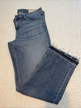 rag & bone Medium Blue Ankle Jeans with Frayed Hem